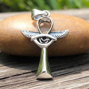 Handcrafted 925 Sterling Silver Ankh Pendant Egyptian Eye of Horus Cross God Eye Pendant/Necklace Silver Jewelry Accessories Gift by VINTZ