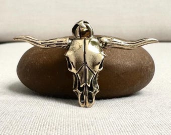 Handcrafted Brass | Bull Skull Pendant | Gothic Animal Bone Necklace | American Cowboy | Buffalo Jewelry | VINTZ