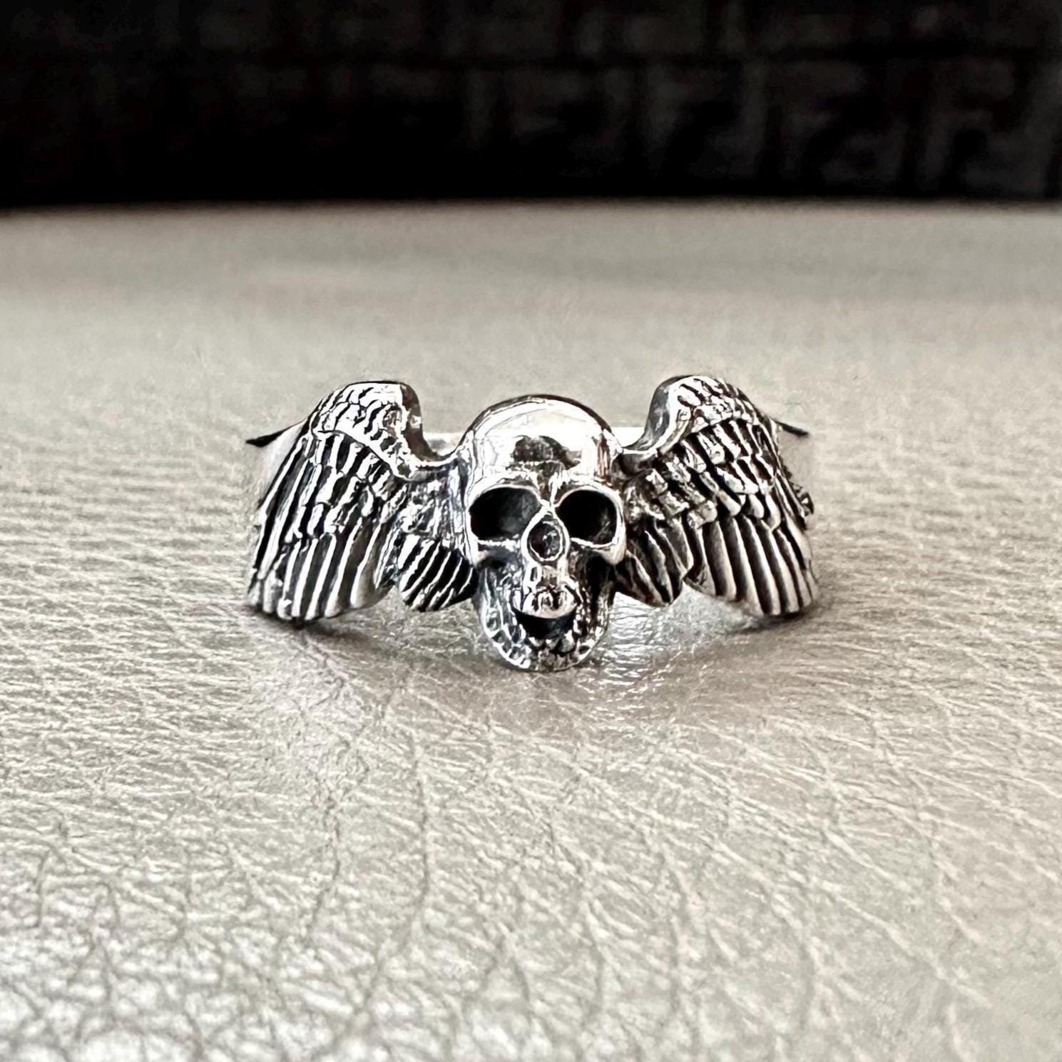 Handcrafted 925 Sterling Silver Skull Ring Gothic Punk Angel Skull