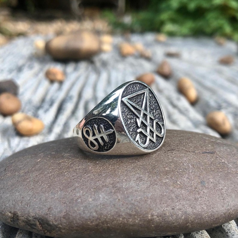 Handcrafted 925 Sterling Silver Lucifer Sigil Satanic Seal Gothic Ring Jewelry Accessory Gift VINTZ image 3