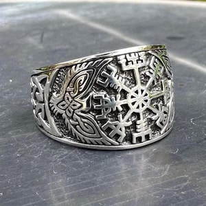 Handgemaakte 925 sterlingzilver Viking Vegvisir Keltisch symbool Raven Of Odin Huginn & Muninn Ring Zilveren Sieraden Accessoires Cadeau van VINTZ