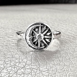 Handcrafted 925 Sterling Silver Sun & Moon Ring Crescent Moon and Sun Celtic Design Luna Ring Silver Fashion Jewelry Accessory Gift by VINTZ