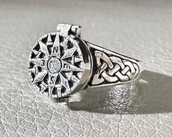 手作り925スターリングシルバーコンパスロケットリング北極星コンパス