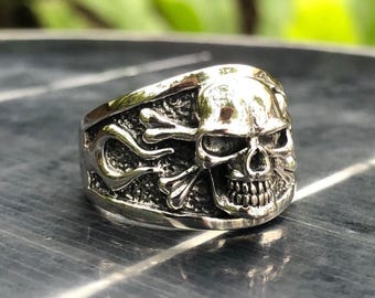 ハンドメイド 925 スターリングシルバー スカル ゴシック パンク