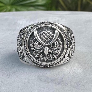 Handcrafted 925 Sterling Silver Owl Ring Night Owl Fashion Bird Women Ring Silver Jewelry Accessories Gift by VINTZ