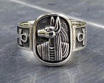 Handcrafted 925 Sterling Silver Anubis Egyptian God of Death Amulet Talismans Ring Jewelry VINTZ