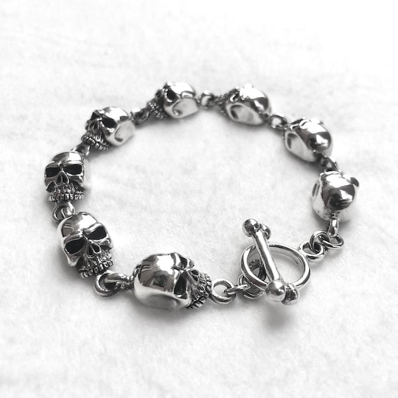 Handcrafted 925 Sterling Silver Skull Punk Skeleton Gothic Biker