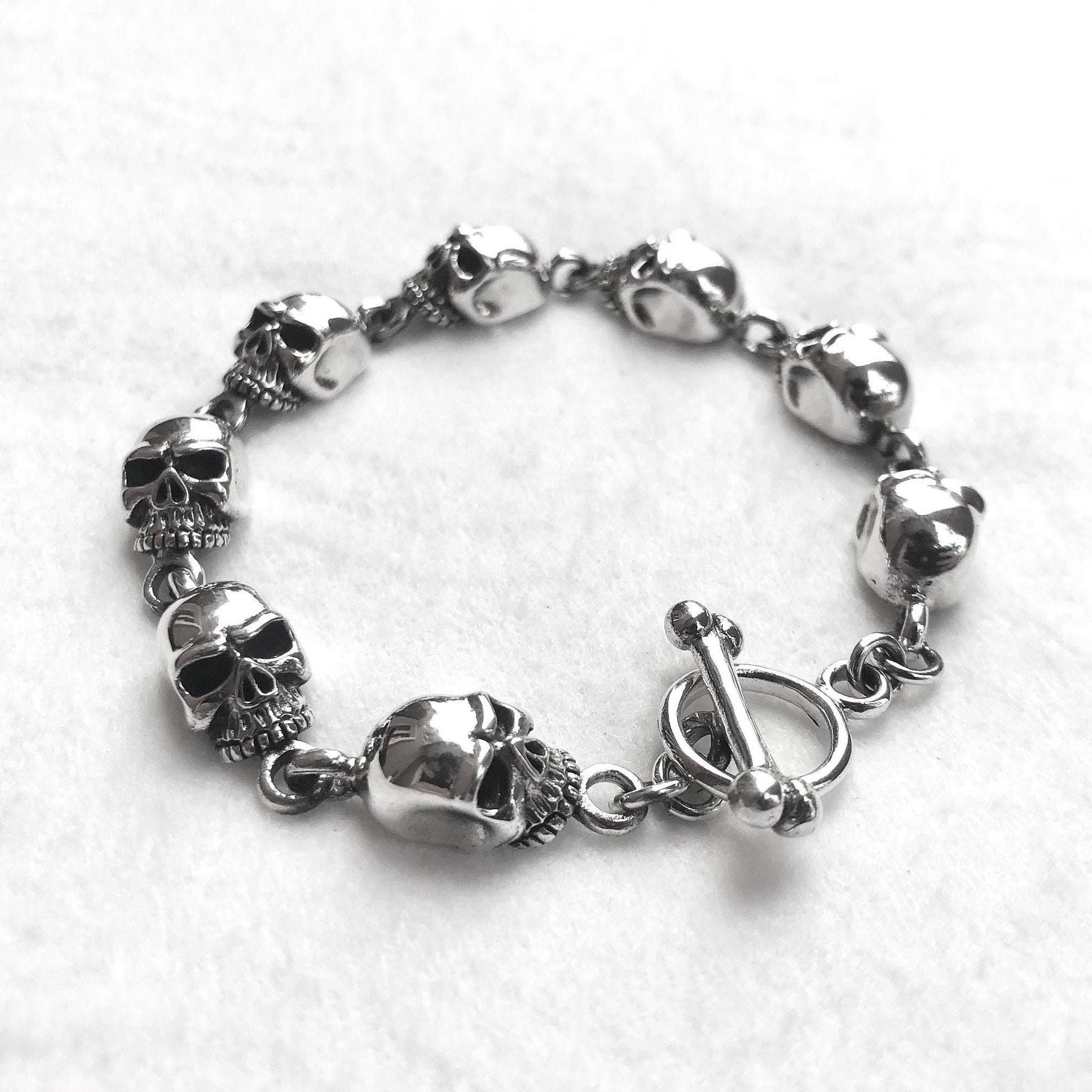 Handcrafted 925 Sterling Silver Skull Punk Skeleton Gothic Biker