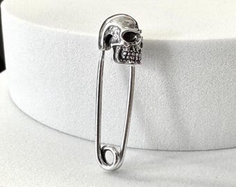 Handcrafted 925 Sterling Silver Skull Pin Gothic Biker Punk Pirate Skull Bones Skeleton Brooch Silver Jewelry Accessory Gift by VINTZ