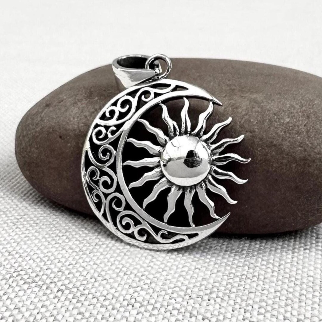 Handcrafted 925 Sterling Silver Sun Moon Celtic Crescent Pendant ...