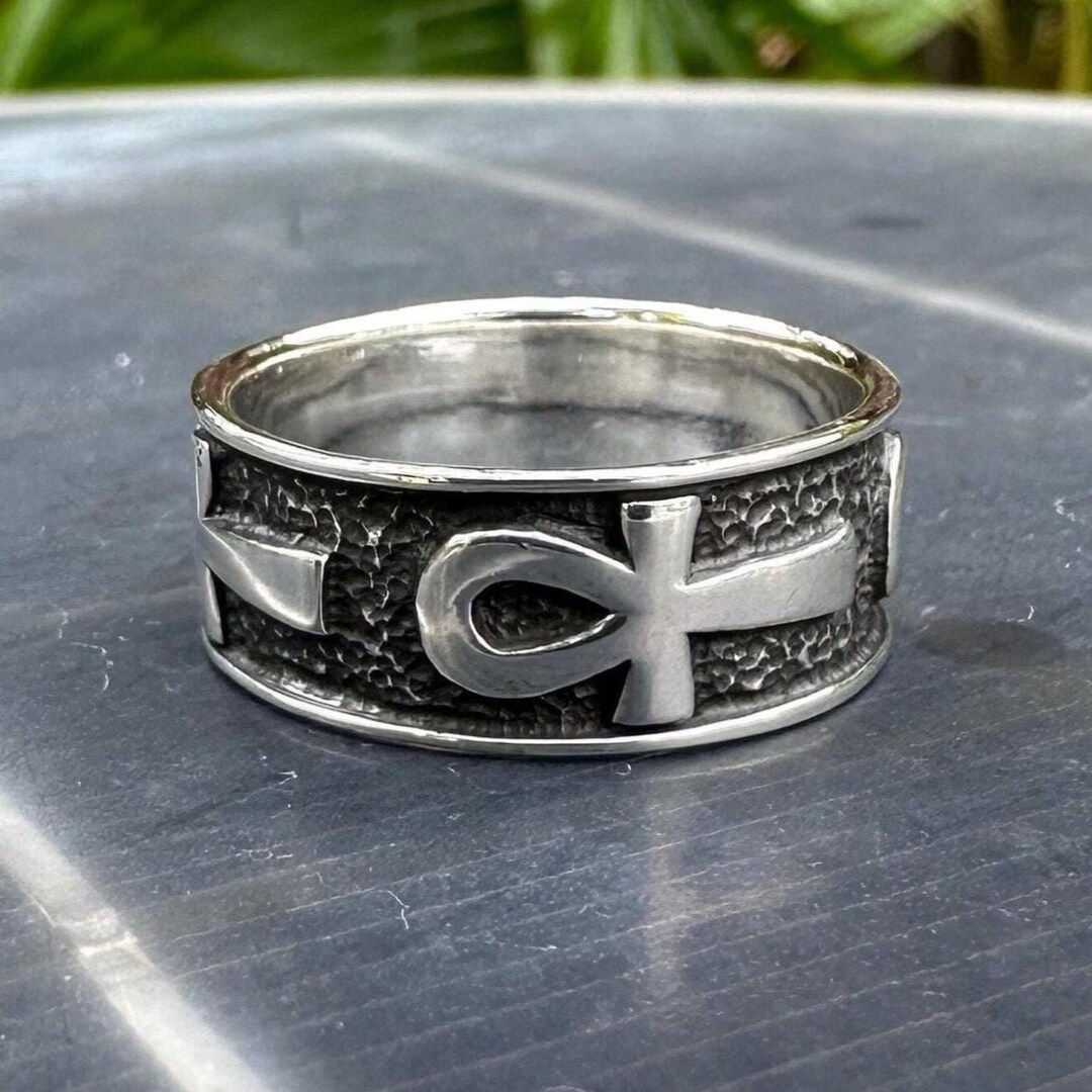 Handcrafted 925 Sterling Silver Ankh Ring Egyptian Cross Ankh Amulet Key of Life Ring Fashion Silver Jewelry Accessories Gift by VINTZ