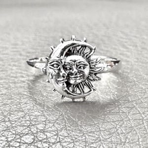 Handcrafted 925 Sterling Silver Sun & Moon Ring Crescent Moon and Sun Celtic Design Luna Ring Silver Fashion Jewelry Accessory Gift by VINTZ