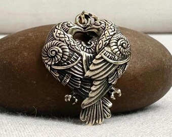 Handcrafted Brass | Huginn & Muninn Pendant | Raven Necklace | Viking Jewelry | Odin's Crow | Bird Accessory | VINTZ