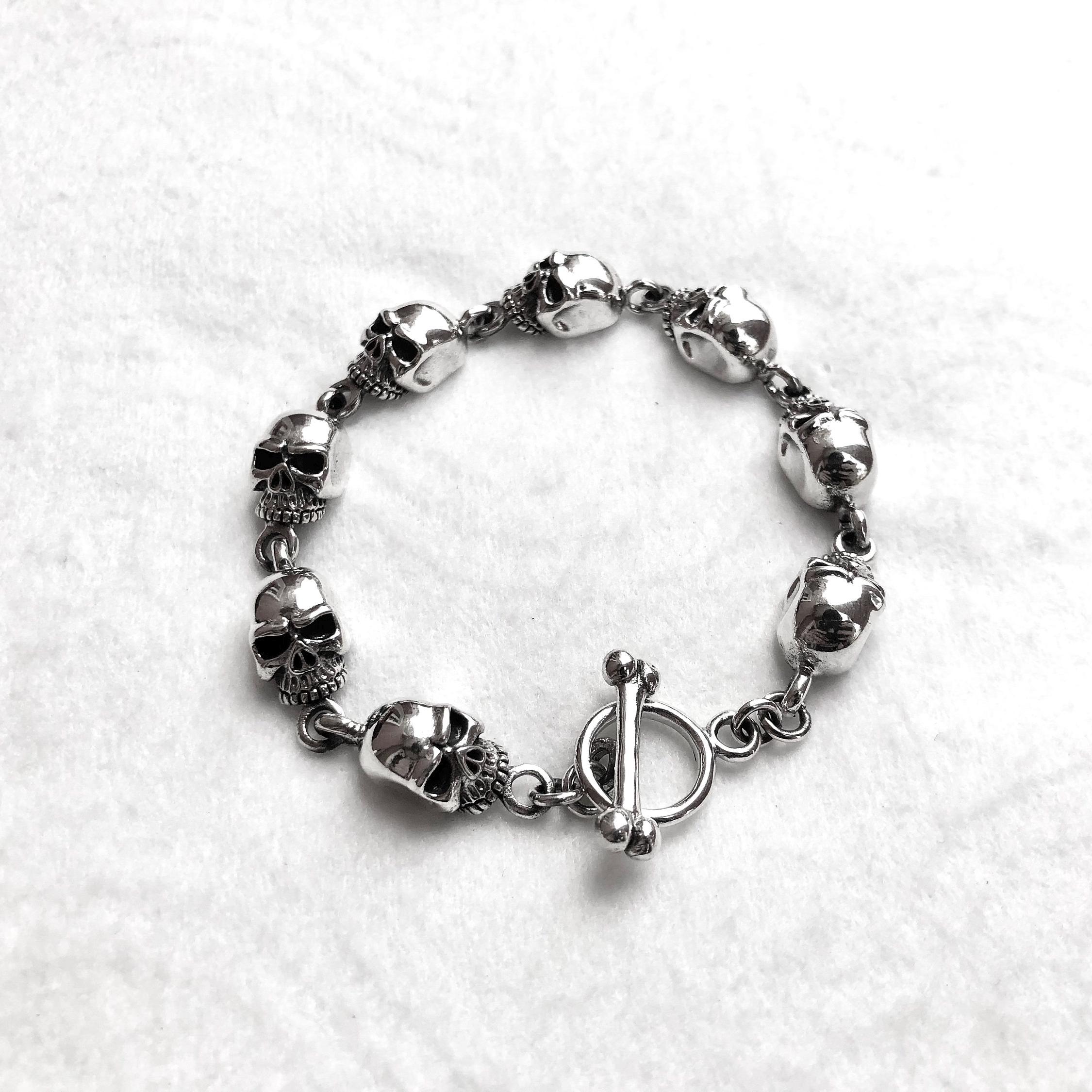 Handcrafted 925 Sterling Silver Skull Punk Skeleton Gothic Biker