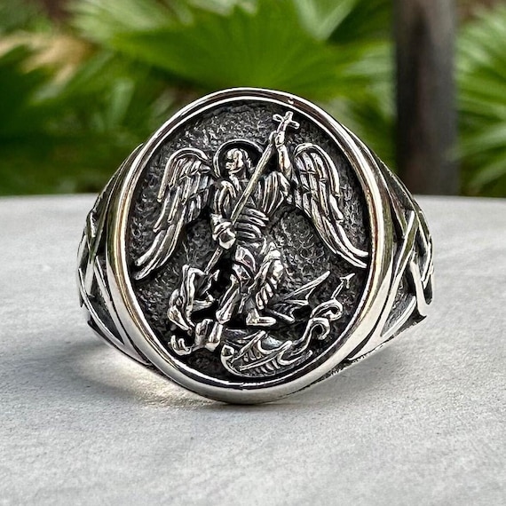 【SAINT MICHAEL】STHD . SILVER RING/SILVER Handcrafted 925 Sterling Silver Archangel Ring Saint Michael