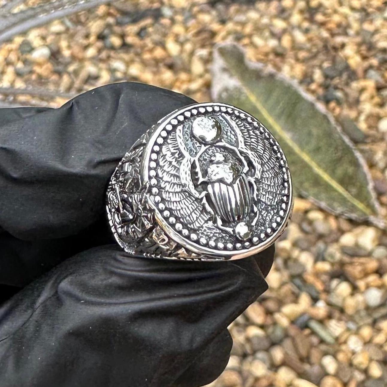 BySilverStone Egyptian Scarab Beetle Signet Ring – Sterling Silver 925, Mythology Lover Gift, Oxidized Finish - View #6