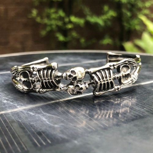 Handcrafted 925 Sterling Silver Skull Gothic Punk Biker Skeleton