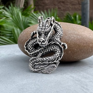 Handcrafted 925 Sterling Silver Chinese Dragon Pendant Wu Long Chinese Black Dragon Oolong Pendant/Necklace Silver Jewelry Gift by VINTZ image 3