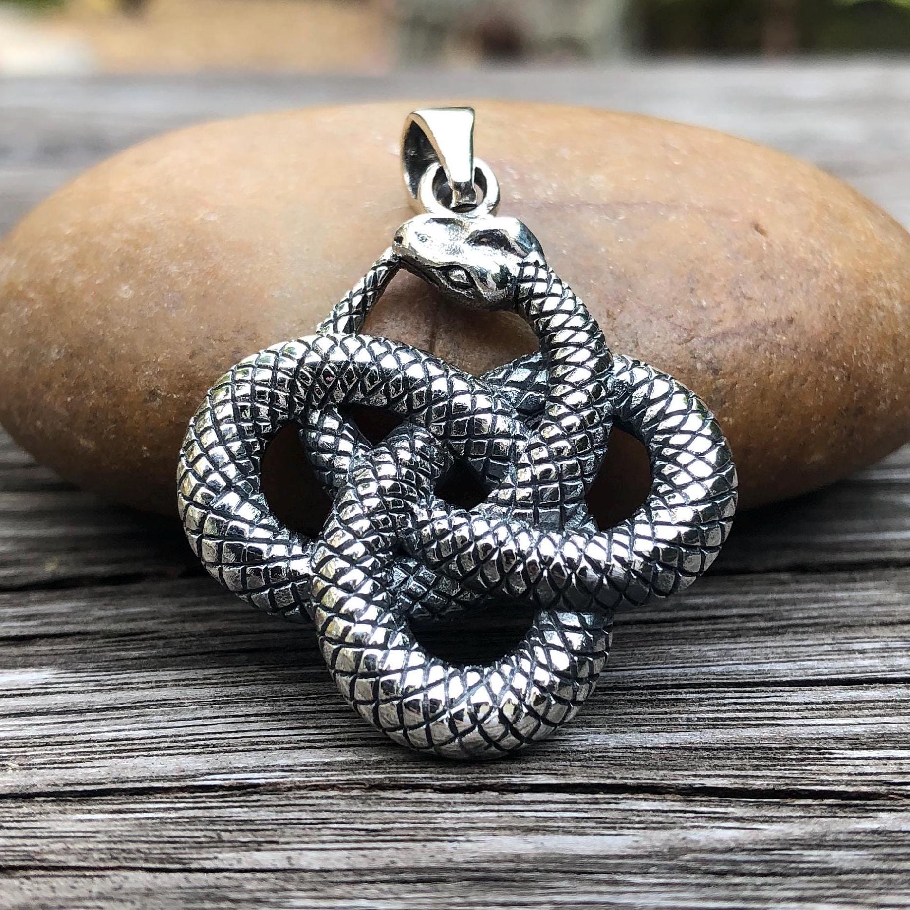 Handcrafted 925 Sterling Silver Snake Pendant Black Mamba Jormungandr Viking World Serpent Ouroboros Pendant/Necklace Jewelry Gift by VINTZ