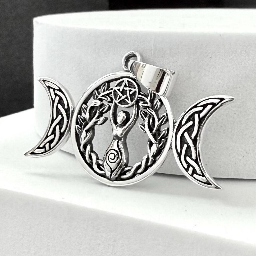 Handcrafted 925 Sterling Silver Triple Moon Goddess Pendant Luna ...