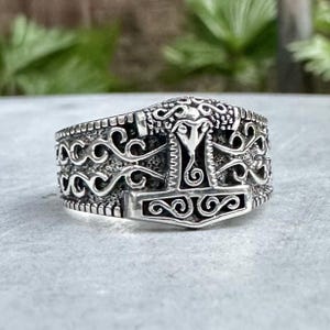 Handcrafted 925 Sterling Silver Thor&#39;s Hammer Ring Viking God Odinson Mjölnir Celtic Knot Ring Silver Jewelry Accessories Gift by VINTZ