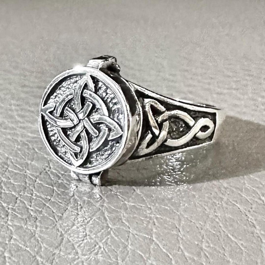 Handcrafted 925 Sterling Silver Witch's Knot Locket Ring Celtic