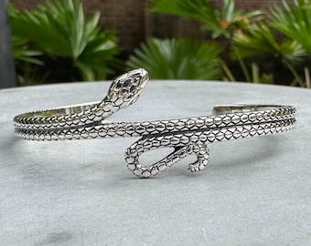 Handcrafted 925 Sterling Silver Snake Bracelet Bohemian Snake Black Mamba Serpent Cuff Bracelet Silver Jewelry Accessories Gift by VINTZ