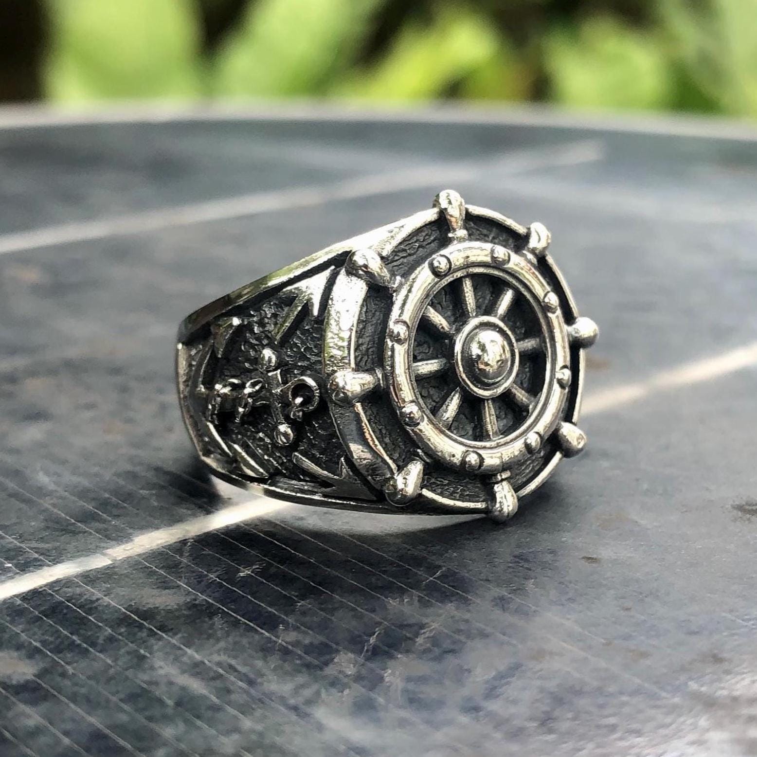 Handcrafted 925 Sterling Silver Boat Steering Wheel Ring Pirate Ship ...