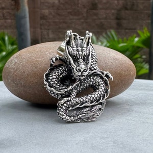 Handcrafted 925 Sterling Silver Chinese Dragon Pendant Wu Long Chinese Black Dragon Oolong Pendant/Necklace Silver Jewelry Gift by VINTZ image 2