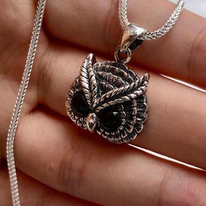 Handcrafted 925 Sterling Silver Owl Pendant Onyx Stone Bird Owl Pendant/Necklace Women Fashion Silver Jewelry Accessories Gift by VINTZ