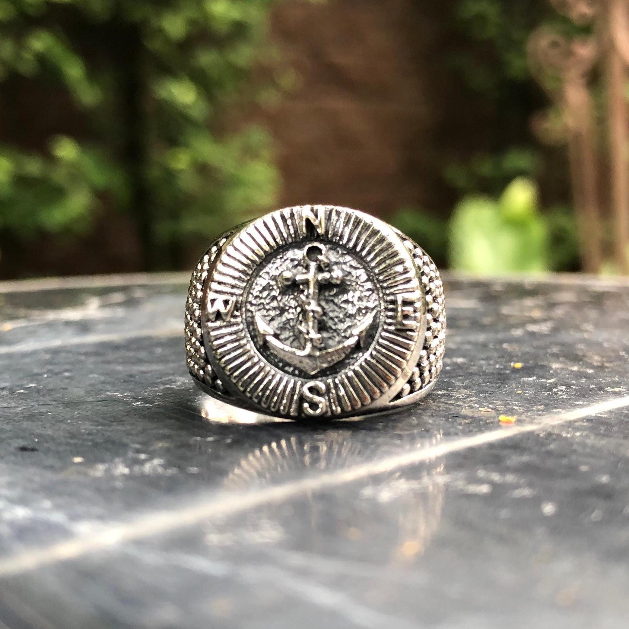 新しい Sterling 925 Handcrafted Silver Ship Pirate Ring Anchor アクセサリー