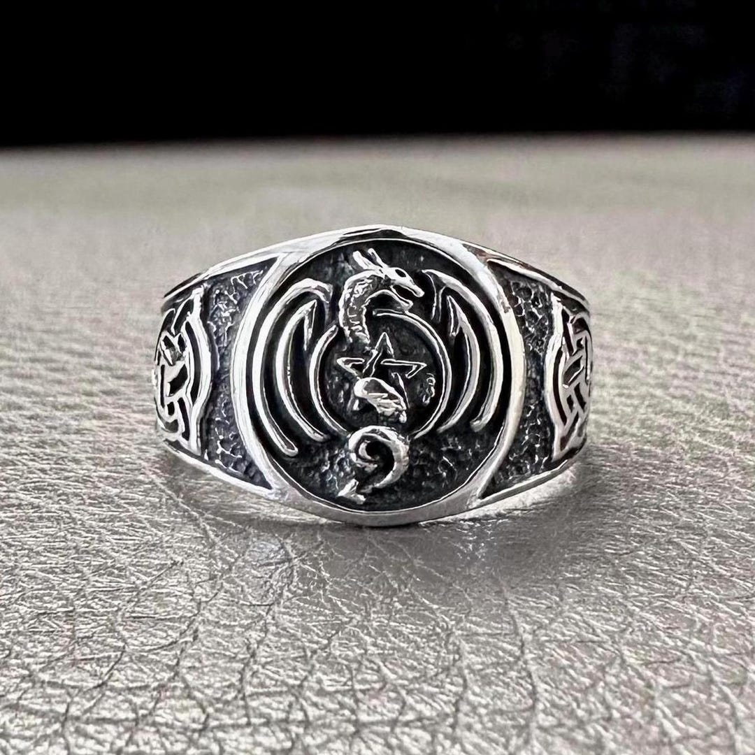 Handcrafted 925 Sterling Silver Dragon Ring Viking GOT Dragon Magical ...