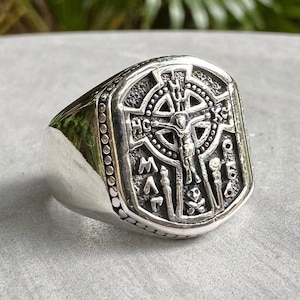 Handcrafted 925 Sterling Silver Holy Cross Ring Christian Crucifix Jesus Christ Cross Ring Silver Jewelry Accessories Gift by VINTZ