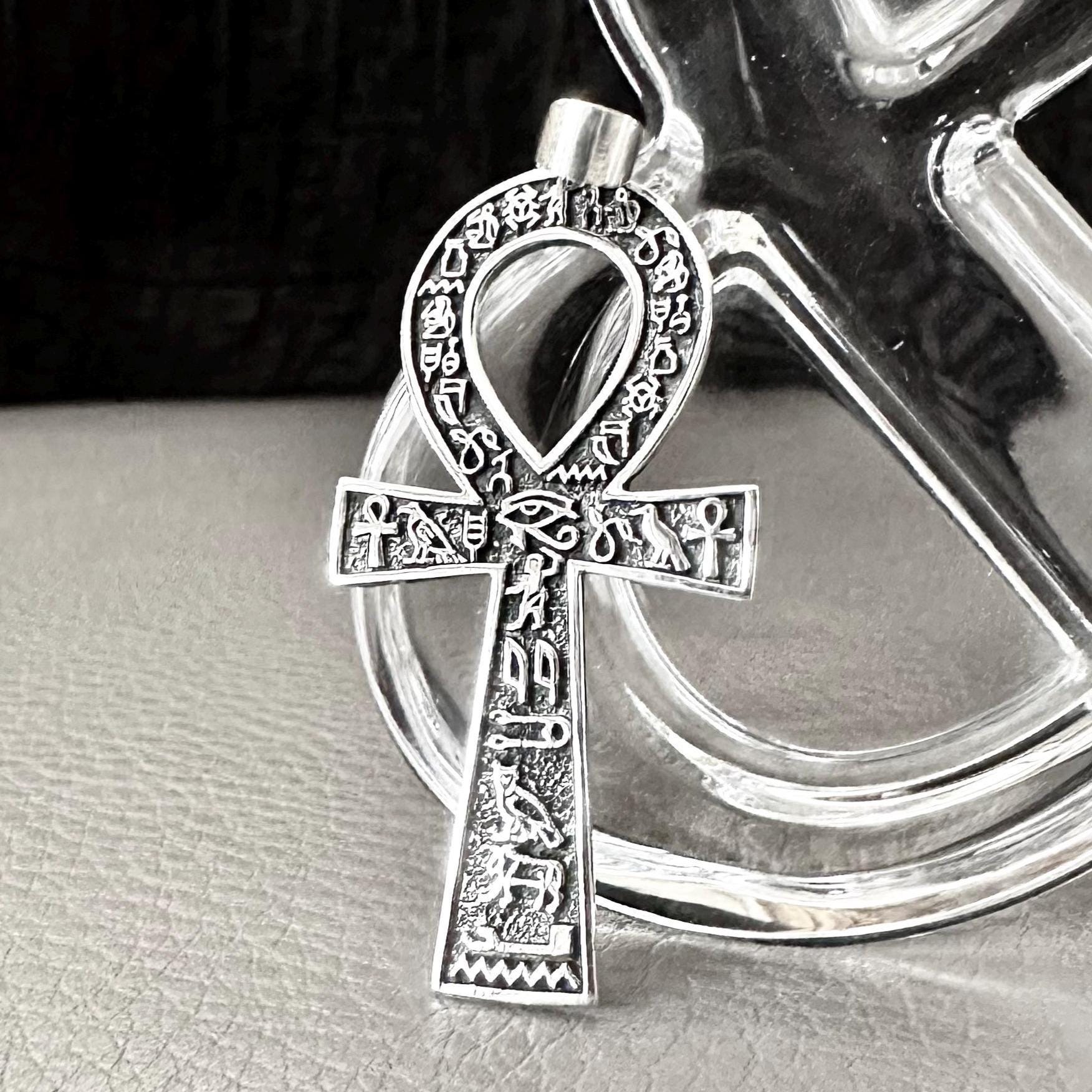 Ciondolo A Croce Ankh In Argento Sterling 925, Collana Con Perline In Pietra Lavica Naturale, Collana Con Pietre Preziose Autentiche, Collana Per Serate Eleganti, Gioielli Boho - Italia