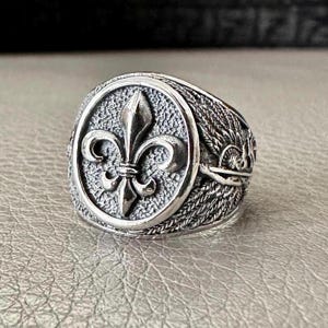 Bague fleur de lys en argent sterling 925 fabriquée à la main, trois mousquetaires, héritage français, bague fleur de lys chrétienne, bijoux en argent, cadeau VINTZ