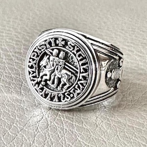 Anel de Cavaleiro Templário em prata esterlina 925 feito à mão, Cruzado, Sigillvm Militvm Xpisti, anel medieval, joia de prata, acessório para presente da VINTZ
