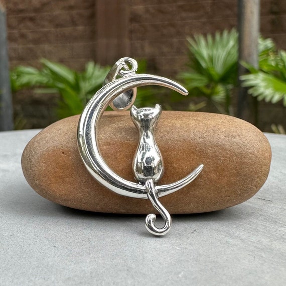 Collana Con Ciondolo A Forma Di Mezzaluna In Argento, Gatto - Foto 13