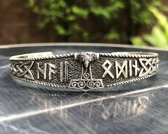 Handcrafted 925 Sterling Silver Thor&#39;s Hammer Bracelet Viking Mjolnir Celtic Infinity Knot Cuff Bracelet Jewelry Accessories Gift by VINTZ