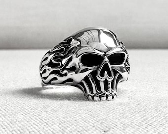 Handcrafted 925 Sterling Silver Skull Gothic Rock Punk Biker Skeleton Ring Jewelry Accessories VINTZ