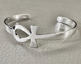 Handcrafted 925 Sterling Silver Ankh Bracelet Egyptian Ankh Cross Symbol Key of Life Cuff Bracelet Silver Jewelry Accessories Gift by VINTZ