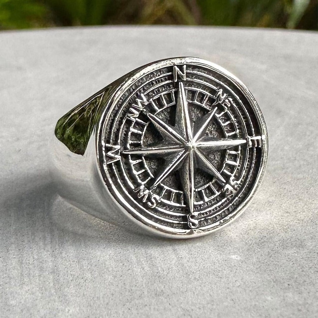 Handcrafted 925 Sterling Silver Compass Ring Sailor Amulet