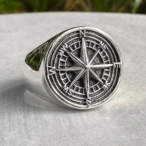 Handcrafted 925 Sterling Silver | Compass Ring | Sailor Amulet | North Star Compass | Fashion Jewelry | VINTZ