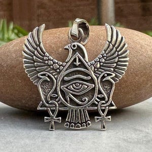 Handgefertigte 925 Sterling Silber | Horus Anhänger | Ägyptische Falkengott Halskette | Ägypten Augenschmuck | VINTZ