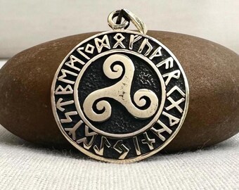 Handcrafted Brass | Triskelion Pendant | Celtic Knot Necklace | Viking Triskele | Jewelry Gift | Swirl Accessory | VINTZ