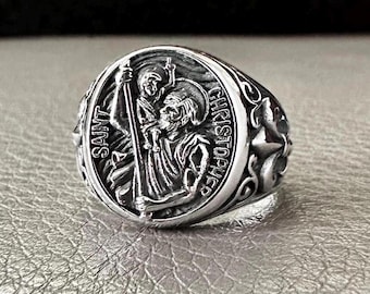 Handgefertigte 925 Sterling Silber Heiliger Christopherus Schutzpatron Silber Amulett Talisman Ring Silber Schmuck Geschenk von VINTZ