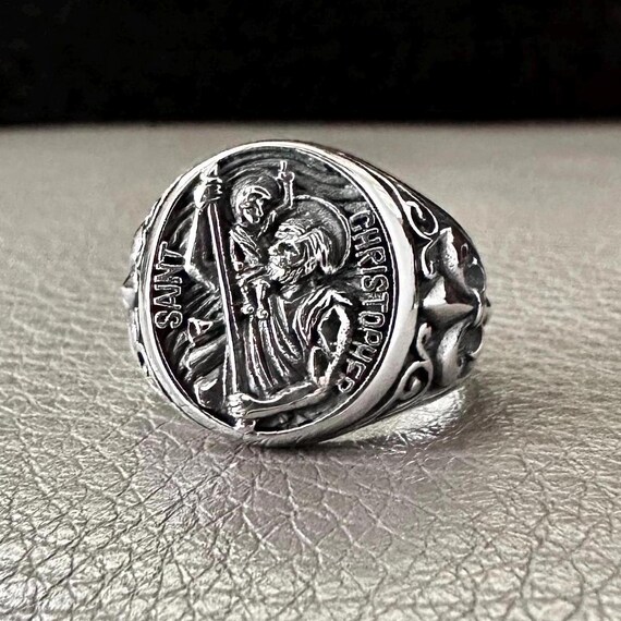 手作り925スターリングシルバー聖クリストファーリングキリスト教守護
