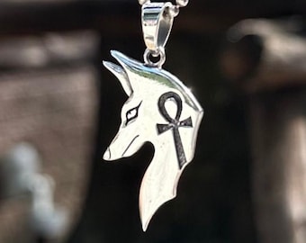 Handcrafted 925 Sterling Silver | Anubis Pendant | Egyptian God Necklace | Ankh Cross Jewelry Accessory | VINTZ