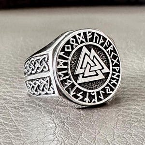 Handcrafted 925 Sterling Silver Valknut Ring Viking Interlocked Triangles Rune Circle Celtic Knot Ring Silver Jewelry Accessories by VINTZ