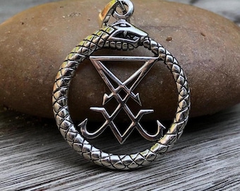 Handcrafted 925 Sterling Silver Lucifer Sigil Satanic Seal Ouroboros Pendant/Necklace Jewelry Gift VINTZ