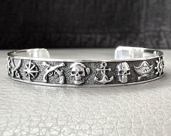 Handgemaakte 925 sterlingzilver piraat schedel armband punk schedel gotische biker skelet armband zilveren sieraden accessoires cadeau van VINTZ